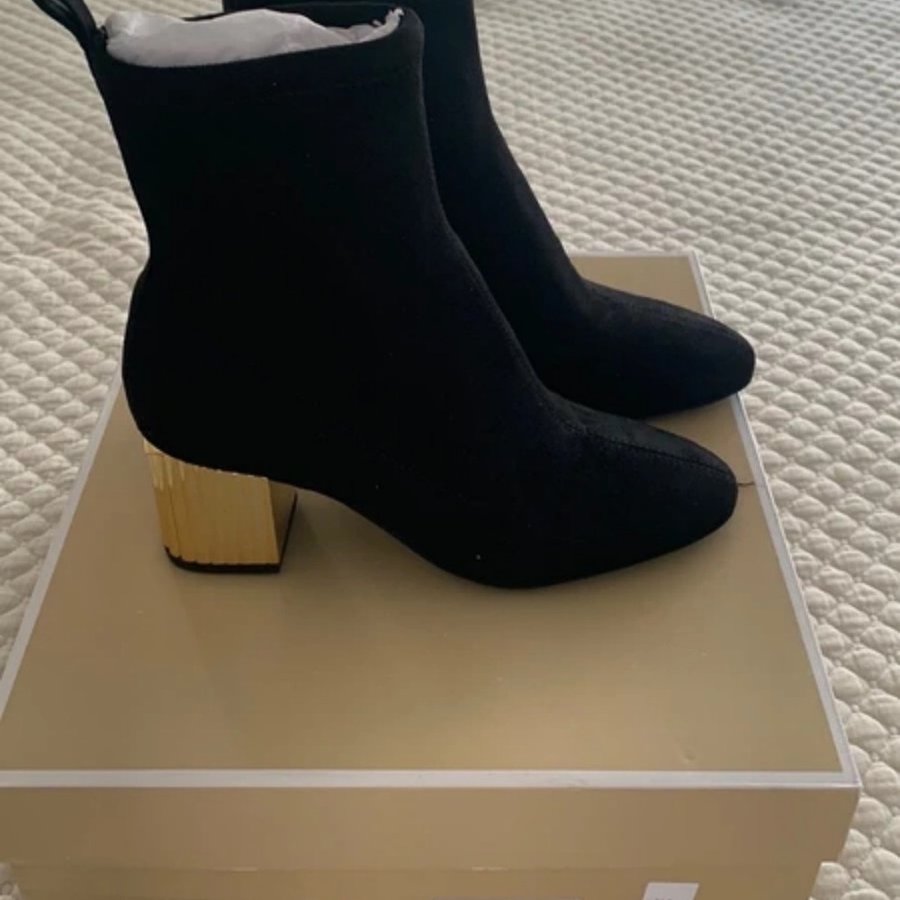 Michael Kors Black Ankle Boots with Gold Heel